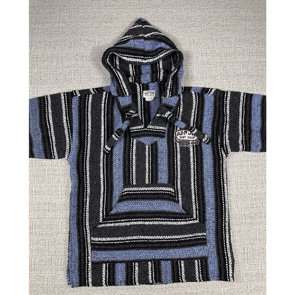Ron Jon Surf Shop Pullover Hoodie Drug Rug Adult Sz Medium Blue Black Poncho EUC - Picture 4 of 10